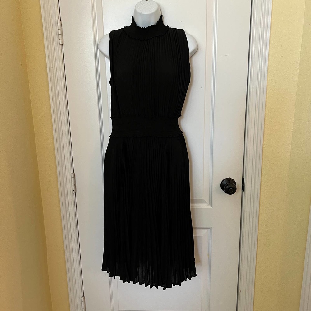 Nanette Lepore Vintage Black Pleated Hi-Neck Dress 6